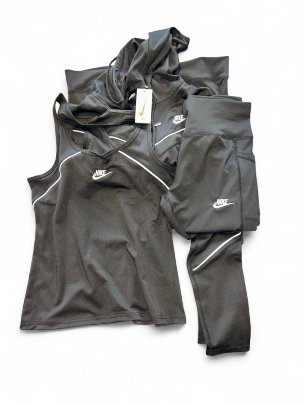 Nike Black Active Tank, Hoodie & Leggings Set